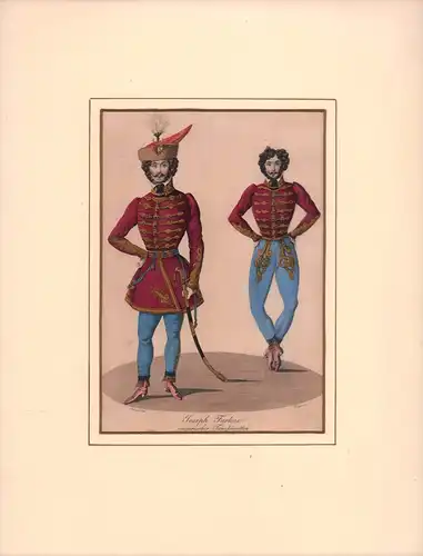 Joseph Farkas, ungarischer Tanzkünstler. Altkolorierter Kupferstich von Geiger nach Schoeller.. Zwei Darstellungen als Ganzfigur, Farkas, Joseph