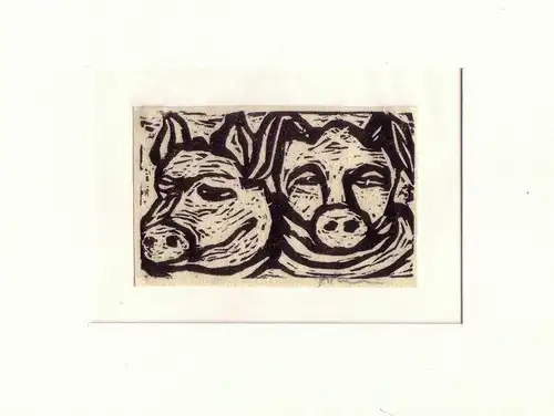 Zwei Schweinsköpfe. Holzschnitt auf Japan, Fitzgibbon, Brian