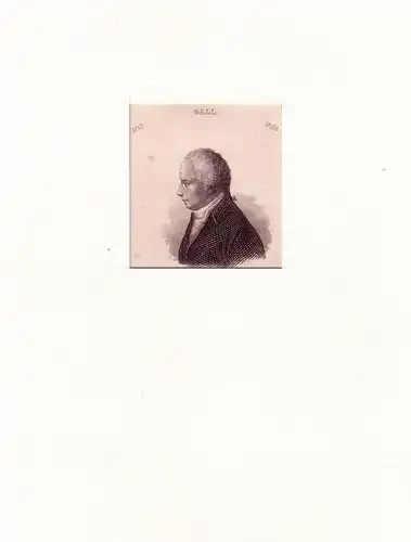 PORTRAIT Franz Joseph Gall. (1758 Tiefenbronn bei Pforzheim - 1828 in Montrouge bei Paris, deutscher Arzt). Schulterstück en profil. Stahlstich, Gall, Franz Joseph
