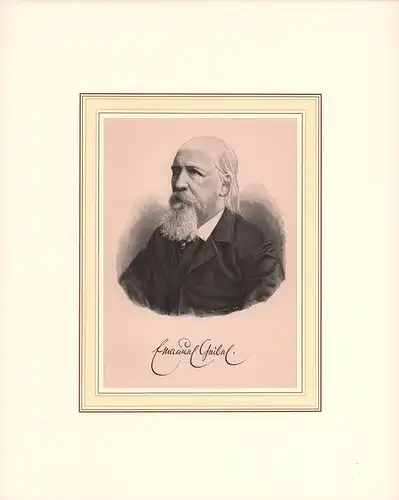 PORTRAIT Emanuel Geibel. (1815 Lübeck-1884 ebda., Dichter). Brustbild im Halbprofil. Holzstich von R. Henkel, Geibel, Emanuel