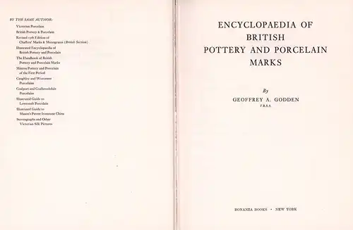 Godden, Geoffrey A: Encyclopaedia of British pottery and porcelain marks. 