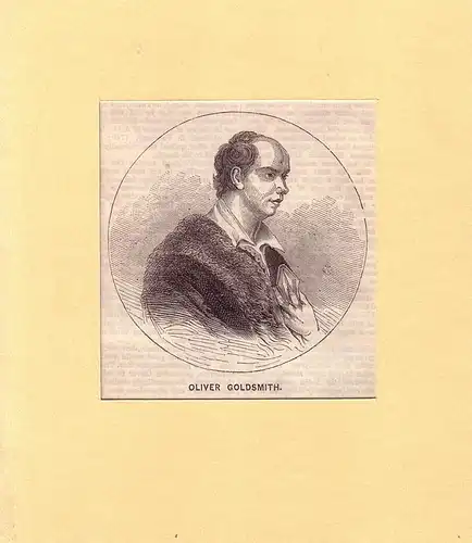 PORTRAIT Oliver Goldsmith. (1728 bei Elphin - 1774 London, Schriftsteller und Arzt). Brustbild im Halbprofil. Holzstich, Goldsmith, Oliver