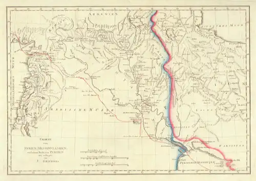 Charte von Syrien, Mesopotamine, und einem Theile von Persien. neu entworfen von J. Griffith. Grenzkolorierte Kupferstich-Karte, Griffith, John