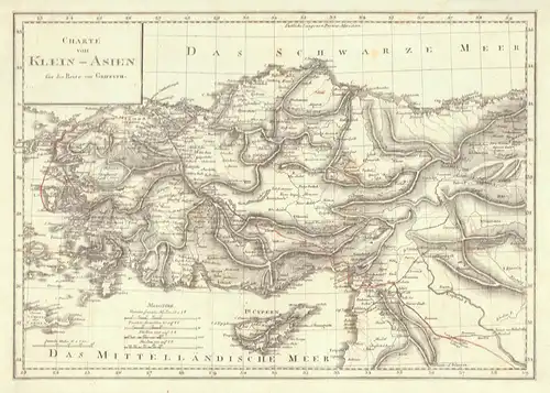 Charte von Klein-Asien für die Reise von Griffith. Routenkolorierte Kupferstich-Karte, Griffith, John