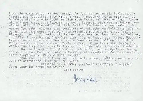 Haas, Dr. Herta, (1907-2007), Übersetzerin, Publizistin u. Menschenrechtlerin: Maschinenschriftlicher Brief mit eigenhändiger Unterschrift. 