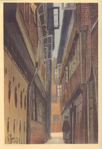 Hamburg, Steinstrasse 22. Farbige Kreidelithographie, Hansen, W