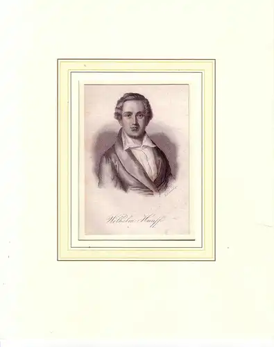 PORTRAIT Wilhelm Hauff. (1802 Stuttgart - 1827 ebda., Schriftsteller). Brustbild en face. Stahlstich von M. Lämmel, Hauff, Wilhelm