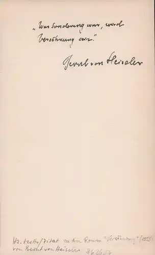 Heiseler, Bernt von: [Autograph]. 