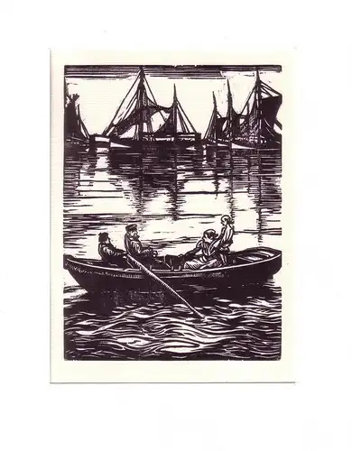 Ruderer auf der Elbe. Holzschnitt vom Originalstock, Helms, Paul