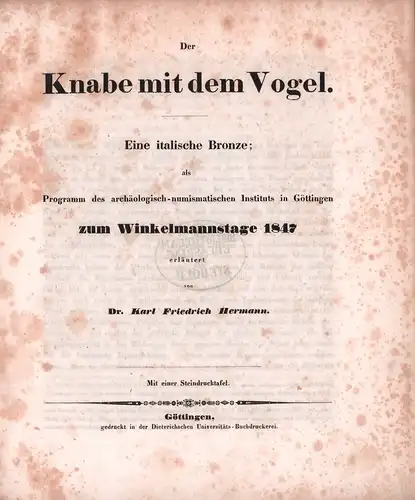 Hermann, Karl Friedrich: Der Knabe mit dem Vogel. Eine italische Bronze. 