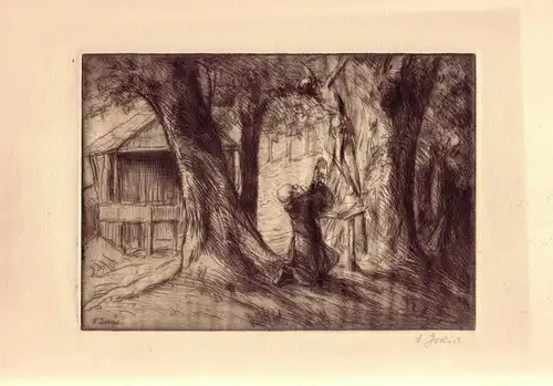 Einsiedler. Original-Radierung, in der Platte links unten u. mit Bleistift rechts unten im weißen Rand signiert "E. Jokisch", Jokisch, Eduard