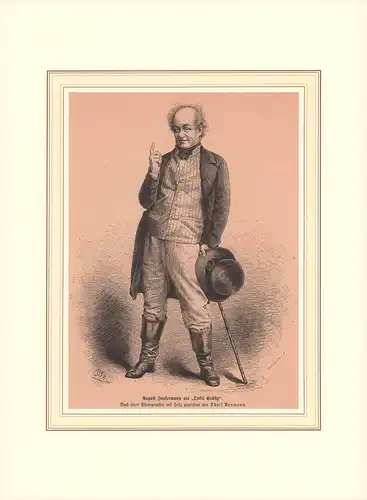 PORTRAIT August Junkermann. (1832 Bielefeld - 1915 Berlin, Schauspieler). Ganzfigur im Dreiviertelprofil. Holzstich von Adolf Neumann, Junkermann, August