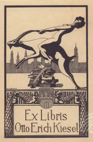 Kracht, W: EX LIBRIS Otto Erich Kiesel. Hochdruck vom Klischee nach einer Federzeichnung. 