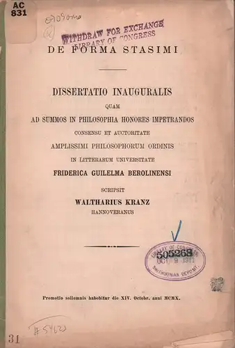 Kranz, Walther: De forma stasimi. Dissertatio inauguralis, Berlin 1910. 