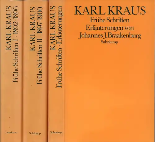 Kraus, Karl: Frühe Schriften. Hrsg. von Joh. J. Braakenburg. 2 Bde. + Erläuterungsband. (= komplett). 