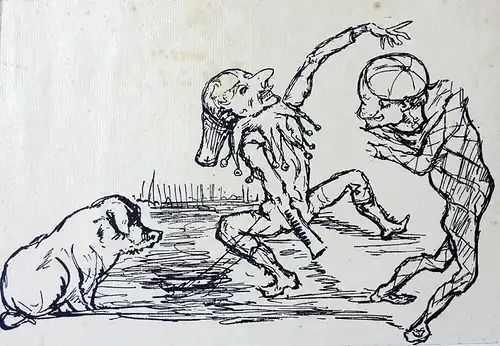 Pierrot und Harlekin. Strichätzung auf Bütten nach der Federlithographie von 1924, Kubin, Alfred