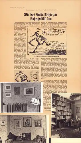 Kubin, Alfred.: Kubin-Archiv Hamburg. Konvolut von 5 Original-Schwarzweißfotos (davon 3 als Postkarten) sowie 4 Zeitungsausschnitten. 