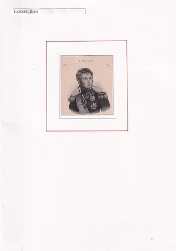 PORTRAIT Jean Lannes. (1769 Lectoure, Gers - 1809 Kaiserebersdorf bei Wien, französischer General). Schulterstück im Halbprofil. Stahlstich, Lannes, Jean