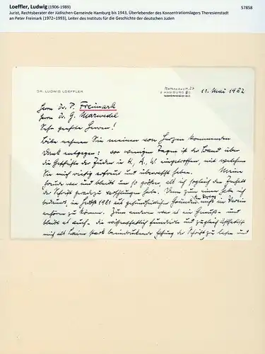 Loeffler, Ludwig, Jurist (1906-1989): Eigenh. Brief mit Unterschrift. 
