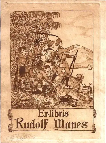 EXLIBRIS Rudolf Manes. Aquatinta von Mathilde Ade. Auf der Platte signiert, Manes, Rudolf