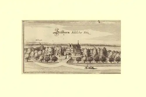 Stillhorn [recte: Wilhelmsburg]. Adelicher Sitz. Kupferstich von Merian, Merian, Matthäus