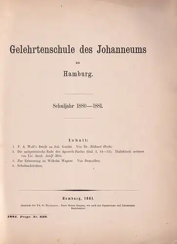 Metz, Adolf: Zur Erinnerung an Wilhelm Wagner. Sein Lebens- und Entwicklungsgang. 