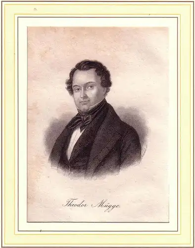 PORTRAIT Theodor Mügge. (1802 Berlin - 1861 ebda., Schriftsteller). Brustbild en face. Stahlstich von Merckel, Mügge, Theodor [d.i. Friedrich Theodor Leberecht Mücke]