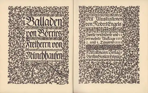 Münchhausen, Börries von.: Balladen von Börries Freiherrn von Münchhausen. Mit Illustrationen von Robert Engels. 2., veränderte und vermehrte Aufl., 2. u. 3. Tsd. 