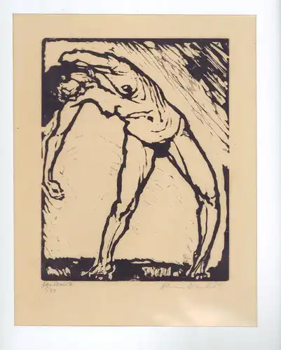 Weiblicher Akt [Freikörperkultur]. Original-Holzschnitt, Nienhold, Hanns (1895-1976)