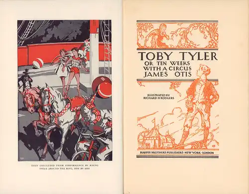 Otis, James: Toby Tyler. or, Ten weeks with a circus. Illustrated by Richard H. Rodgers. (Foreword by Kirk Munroe). 