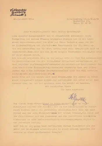 Otte, Kurt: Maschinenschriftlicher Brief an den Hamburger Architekten Friedrich Richard Ostermeyer. Unterzeichnet vom Leiter des Kubin Archivs Kurt Otte. 