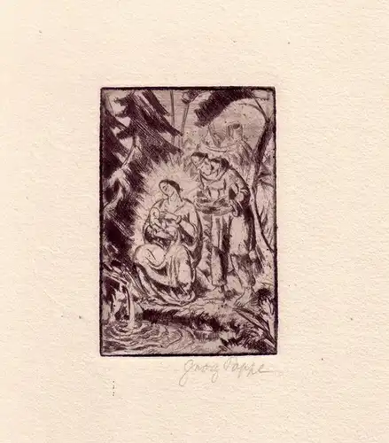 Die heilige Familie. Original-Radierung von Georg Poppe, rechts unterhalb der Darstellung mit Bleistift signiert, Poppe, Georg