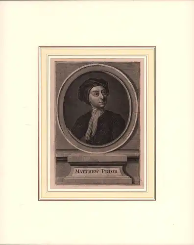 PORTRAIT Matthew Prior. (1664 London - 1721 Wimpole, Schriftsteller und Diplomat). Schulterstück im Dreiviertelprofil. Kuperstich, Prior, Matthew