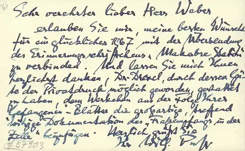 Puff, Wilhelm: Handgeschriebene Briefkarte. 