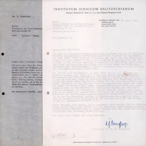 Rengstorf, Karl Heinrich, dt. Theologe (1903-1992): Maschinenschriftlicher Brief mit U. 