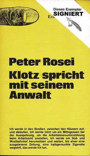 Rosei, Peter: Klotz spricht mit seinem Anwalt. [4 Hörspiele und 1 Fernsehspiel]. 