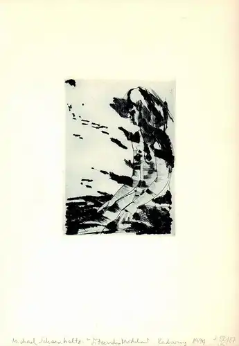 Sitzendes Mädchen. Original-Radierung, Schoenholtz, Michael