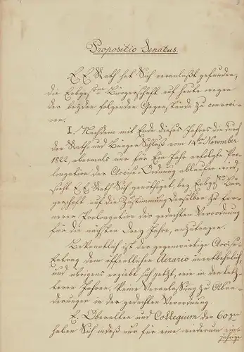 Senatsvorlage: Handgeschriebene Senatsvorlage (Anträge). Nebst 1 Anlage. 