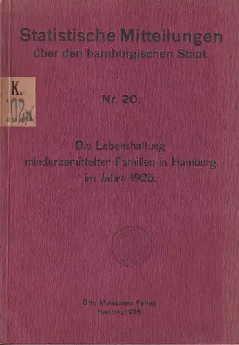 Sköllin, (Helmut) (Hrsg.): Die Lebenshaltung minderbemittelter Familien in Hamburg im Jahre 1925. 