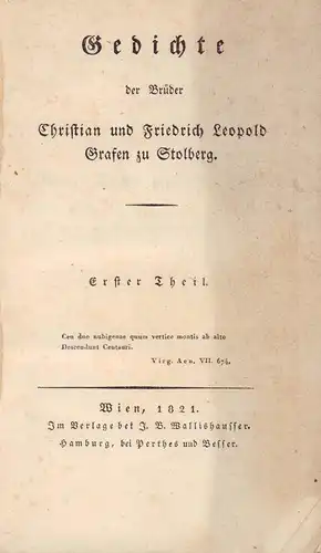 Stolberg, Christian und Friedrich Leopold Grafen zu: Gedichte der Brüder Christian und Friedrich Leopold Grafen zu Stolberg. 2 Bde. 