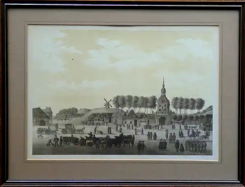 Der Zeughausmarkt und das neue Millern-Thor in Hamburg im Jahre 1700. Kreidelithographie mit Tonplatte, aufgewalzt, Suhr, Peter