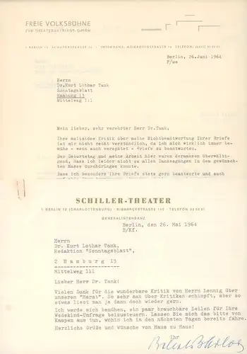 Tank, Kurt Lothar: Konvolut "Wedekind-Umfrage". 17 meist maschinenschriftliche, signierte Briefe von und an Kurt Lothar Tank. 