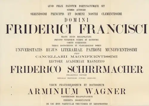 Wagner, Hermann (1856 1919): De usu 'prin' particulae Thucydideo et Xenophonteo. Ankündigung von Disputation und Rigorosum zur Dissertation von Hermann Wagner aus Parchim, unter der.. 