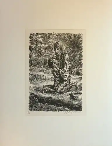 Grimmelshausen: Tod des Einsiedlers. Original-Lithographie aus dem Nachlass (verso Nachlass-Stempel, signiert von Christian Weber).
