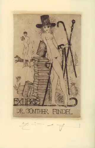 Exlibris Dr. Günther Findel. Radierung, Weidenhaus, Elfriede