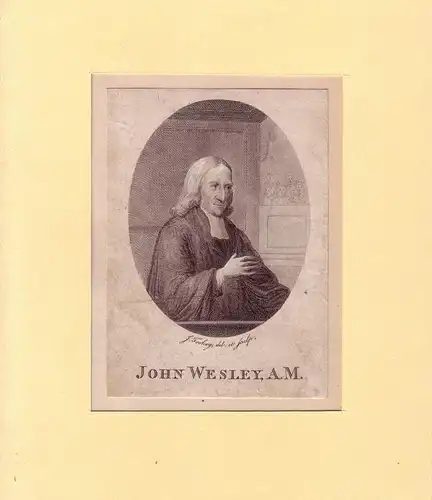 PORTRAIT John Wesley. (1703 Epworth - 1791 London, Theologe). Halbfigur im Dreiviertelprofil. Kupferstich um 1790, gezeichnet u. gestochen von J. Tookey,