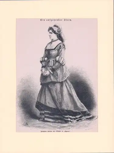 PORTRAIT Josephine Wessely. (1860 Wien-1887 Karlsbad, Schauspielerin). Ganzfigur im Halbprofil. Holzstich von Adolf Neumann, Wessely, Josephine