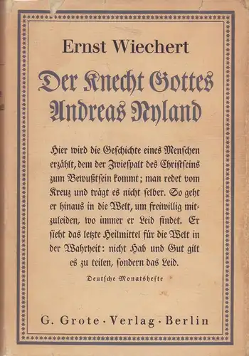 Wiechert, Ernst: Der Knecht Gottes Andreas Nyland. Roman. 