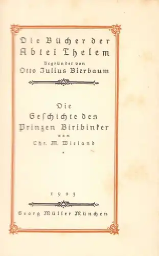 Schultheiß, Karl Max: Die Geschichte des Prinzen Biribinker. Hrsg. von Otto Julius Bierbaum. 