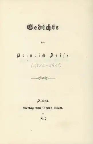 Zeise, Heinrich: Gedichte. 